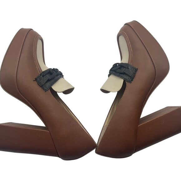 Steve Madden 11 Rhylee Brown Color Block Heel Loafers Platform Preppy Old Money - Picture 8 of 15